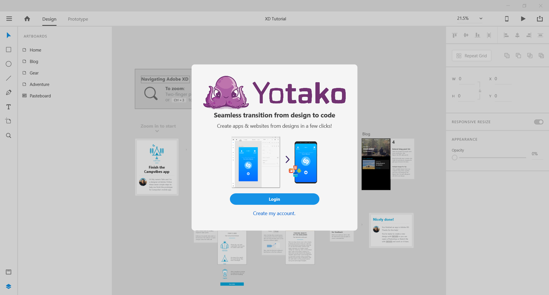 Adobe XD CC + Yotako